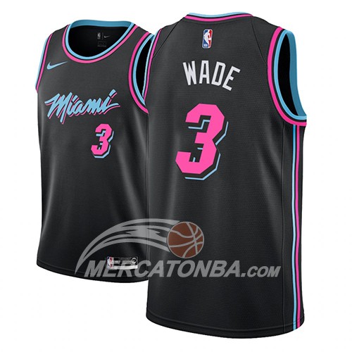 Maglia NBA Miami Heat Dwyane Wade Ciudad 2018-19 Nero
